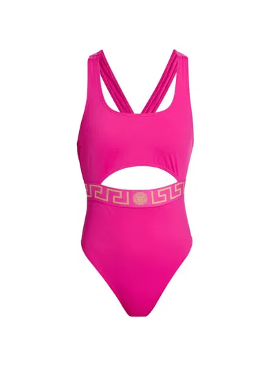 Versace Women's Greek Key Medusa One-piece Swimsuit In Pink