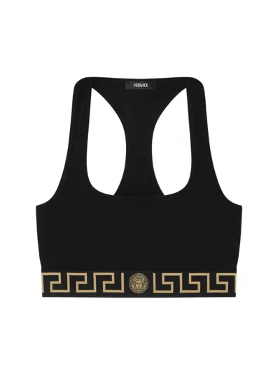 Versace Women's Greek Key Sports Bra In Black