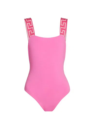 Versace Women's Greek Key Strap Bodysuit In Pink