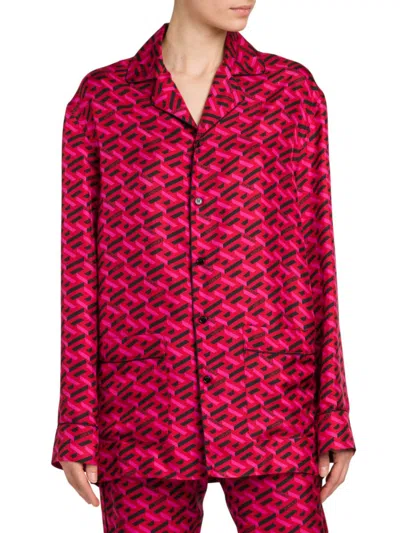 Versace Women's Greek Signature Silk Pajama Top In Parade Red