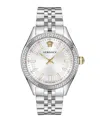 Versace Women's Hellenyium Silver Stainless Steel Bracelet Watch, 36mm In Silver