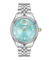 Versace Women's Hellenyium Silver Stainless Steel Bracelet Watch, 36mm In Silver,blue
