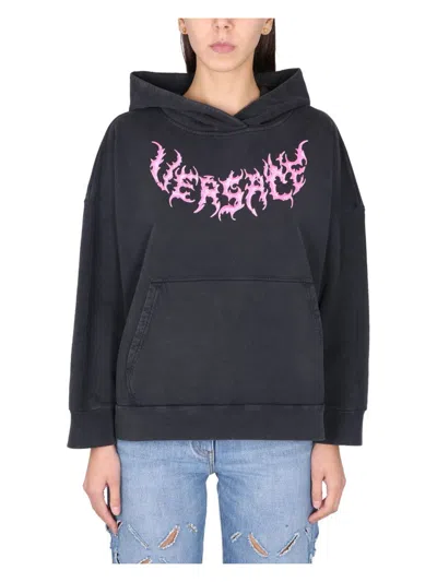 VERSACE WOMEN'S HOODED SWEATSHIRT WITH LOGO