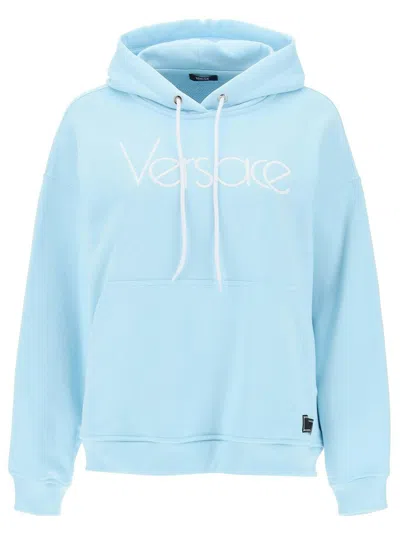Versace Women's Hoodie With 1978 Re-edition Logo In Light Blue