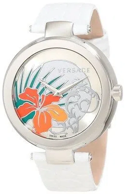 Pre-owned Versace Women's I9q99d1hi S001 Mystique Stainless Steel White Leather Watch In Light Gray