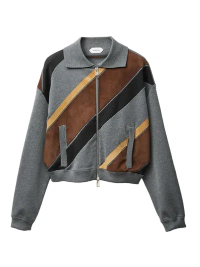 VERSACE WOMEN'S INTARSIA-WOOL & LEATHER PATCHWORK ZIP SWEATSHIRT