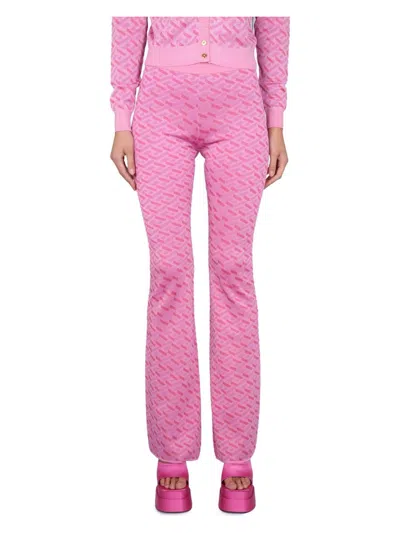 VERSACE WOMEN'S JACQUARD PANTS WITH GREEK PRINT