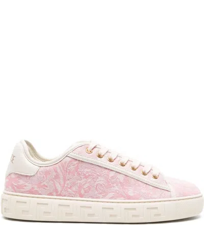 Versace Barocco Greca Lace-up Sneakers In Pink