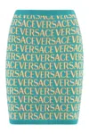Versace Allover Logo-jacquard Miniskirt In Turquoise