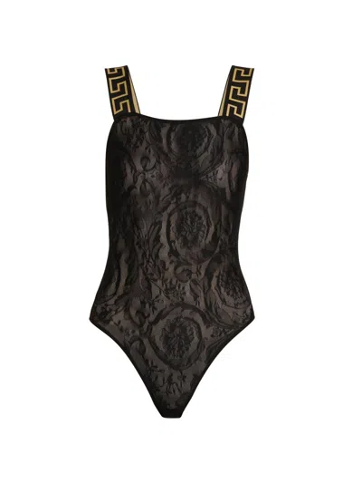 Versace Women's La Greca Lace Bodysuit In Black