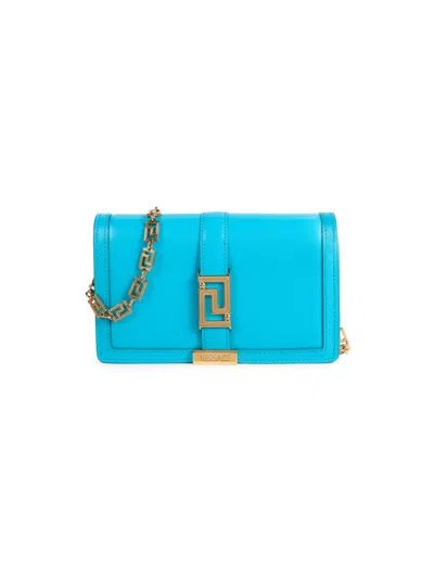 Versace Women's La Greca Leather Shoulder Bag In Blue