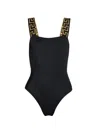 Versace Black One-piece Swimsuit With Greca Detail In Stretch Polyamide Woman In Black
