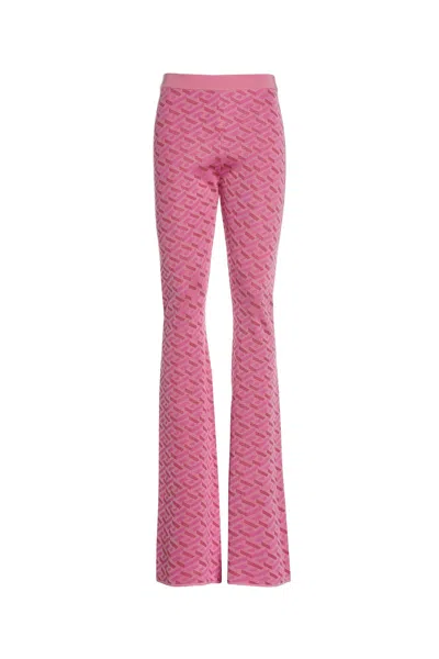 Versace La Greca Jacquard Silk-blend Flared Pants In Pink