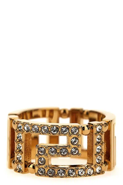 Versace Crystal-embellished Geometric Design Ring In Gold