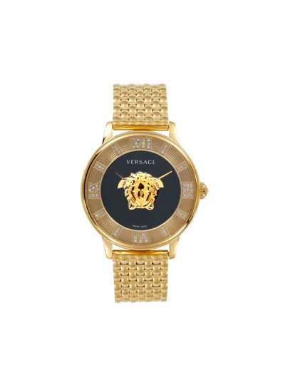 Versace Women's La Medusa 38mm Goldtone Stainless Steel Bracelet Watch In Black