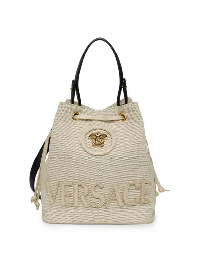 Versace Women's La Medusa Cotton Bucket Bag In Neutral