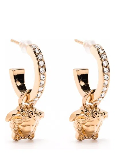Versace Crystal La Medusa Hoop Earrings In Silver