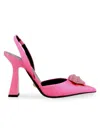 Versace 80 Crystal Embellished Medusa Slingback Pumps In Satin In Flamingo