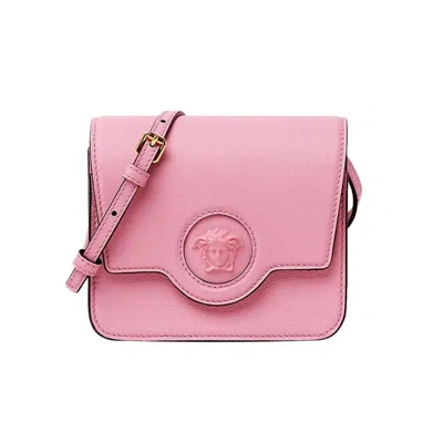 Versace Women's La Medusa Logo Plaque Pebbled Leather Crossbody Bag In Pink In Neutral