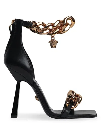 Versace Women's La Medusa Medusa Aevitas Embellished Sandals In Black Gold