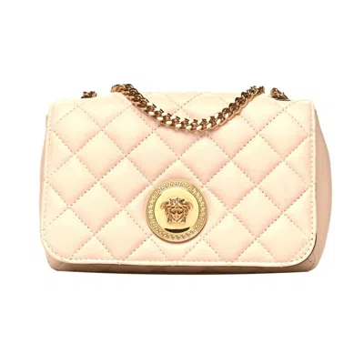 Versace Women's La Medusa Nappa Quilted Leather Chain Small Crossbody Bag In Beige In Pink