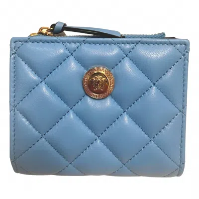 Versace Women's La Medusa Quilted Lamb Leather Compact Snap Wallet In Blue