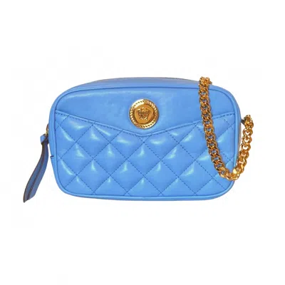 Versace Women's La Medusa Quilted Small Camera Crossbody Bag In Blue
