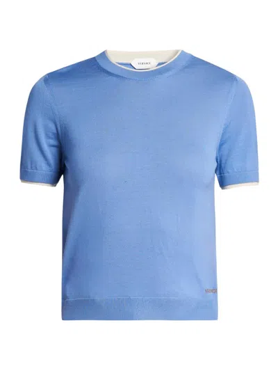 Versace Women's La Vacanza Classic Stretch Wool Sweater In Blue