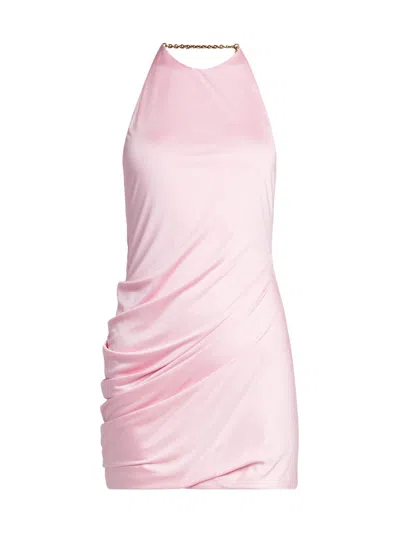 Versace Women's La Vacanza Draped Jersey Chain Halter Minidress In Pink