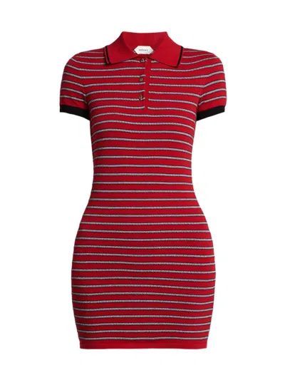 Versace Women's La Vacanza Greca Stripe Cotton-blend Polo Minidress In Red