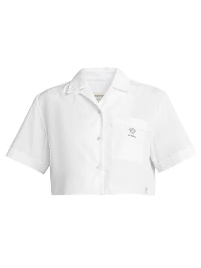 Versace Women's La Vacanza Medusa Head Cotton Crop Shirt In Neutral