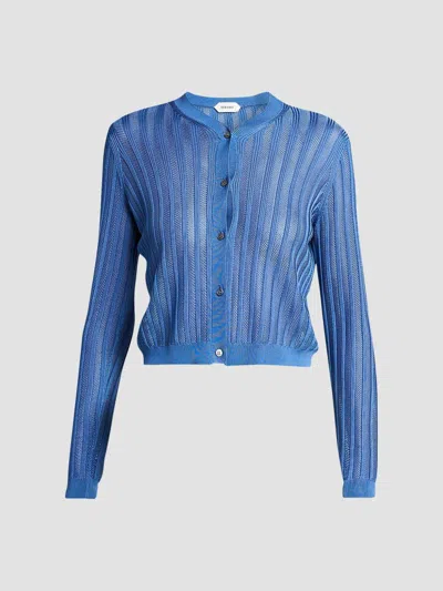 Versace Women's La Vacanza Mesh Rib-knit Cardigan In Blue