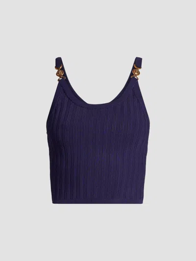 Versace Women's La Vacanza Mesh Rib-knit Hardware Top In Purple