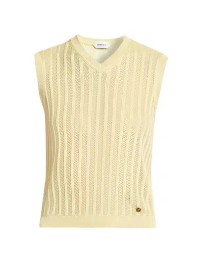 Versace Women's La Vacanza Mesh Rib-knit Sweater Vest In Neutral