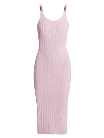 Versace Viscose Mesh Ribbed Knit Midi Dress In Pink