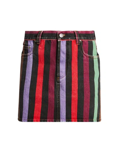 Versace Striped Denim Mini Skirt In Multi