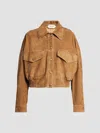 Versace Beige Suede Pointed Collar Elasticated Hem Jacket In Natural