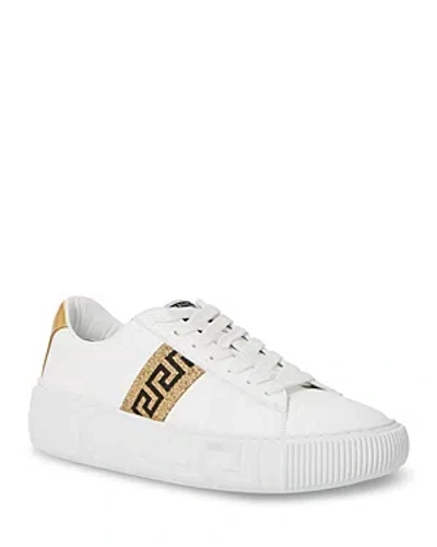 Versace Women's Lace Up Low Top Sneakers In White/gold