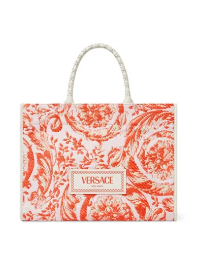 Versace Barocco Athena Tote Bag In Ivory Multi