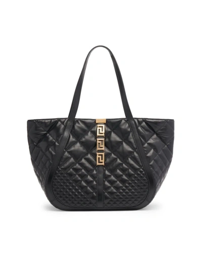 Versace Women's Large Quilted Leather Tote Bag In Black