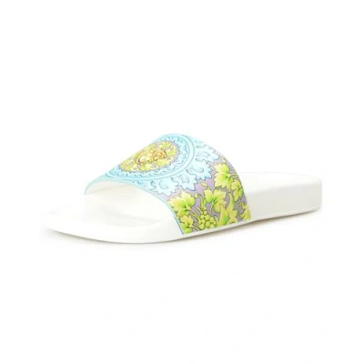 Pre-owned Versace Women's Leather Barocco Mosaic Print Pool Slide Shoes Us 6 It 36 In Multicolor