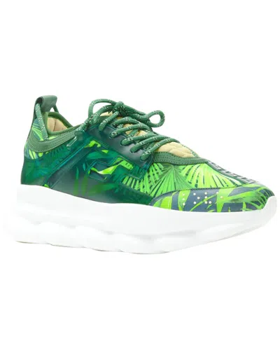 Pre-owned Versace Women's Leather Chain Reaction Jungle Print Chunky Sole Sneaker  (authentic Pre-loved)