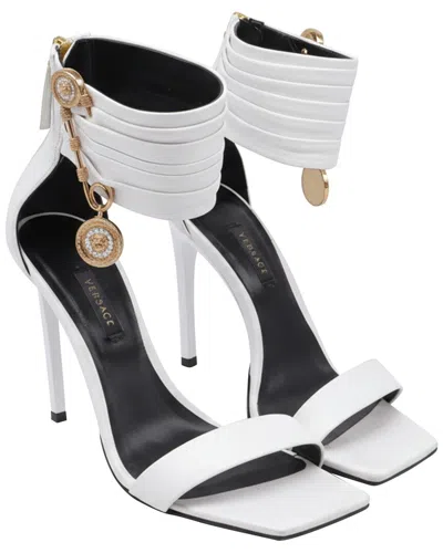 Versace Women's Leather Safety Pin Ankle-cuff Sandal (authentic Pre-loved) In White