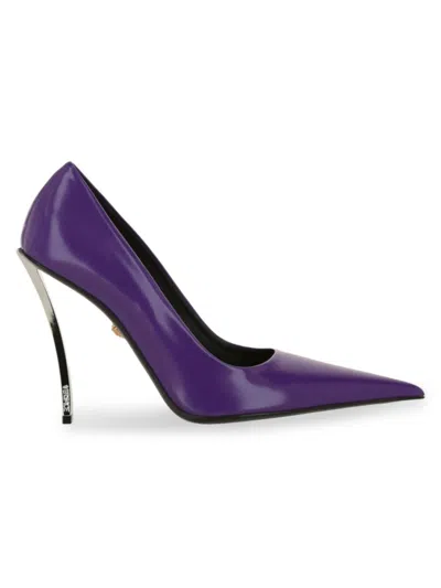 Versace Women's Leather Stiletto Pumps In Deep Orchid
