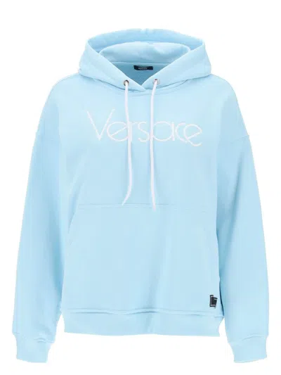 VERSACE WOMEN'S LIGHT-BLUE COTTON OVERSIZE SWEATSHIRT