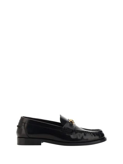Versace Medusa Chain Leather Loafers In Black