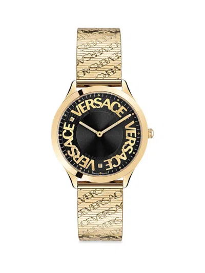 Versace Women's Logo Halo 38mm Goldtone Stainless Steel Bracelet Watch In Black