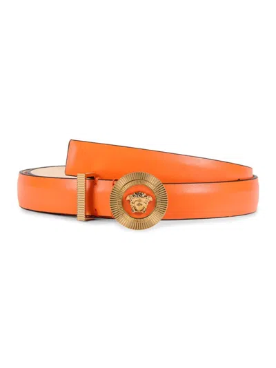 Versace Women's Logo Leather Belt In Orange