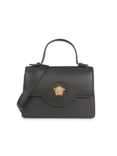 Versace Women's Logo Leather Satchel Bag In Black