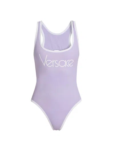 Versace Women's Logo One-piece Swimsuit In Mauve